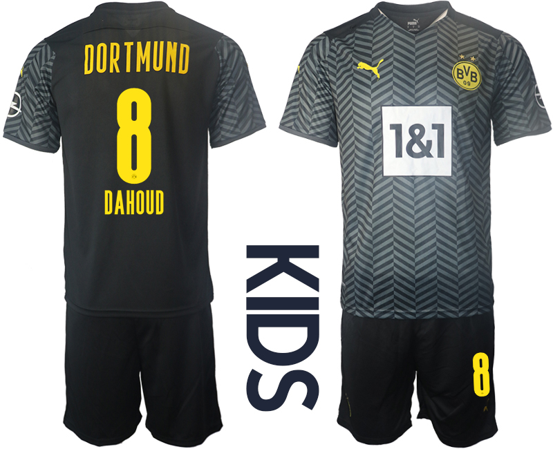 Youth 2021-2022 Club Borussia Dortmund away black #8 Soccer Jersey
